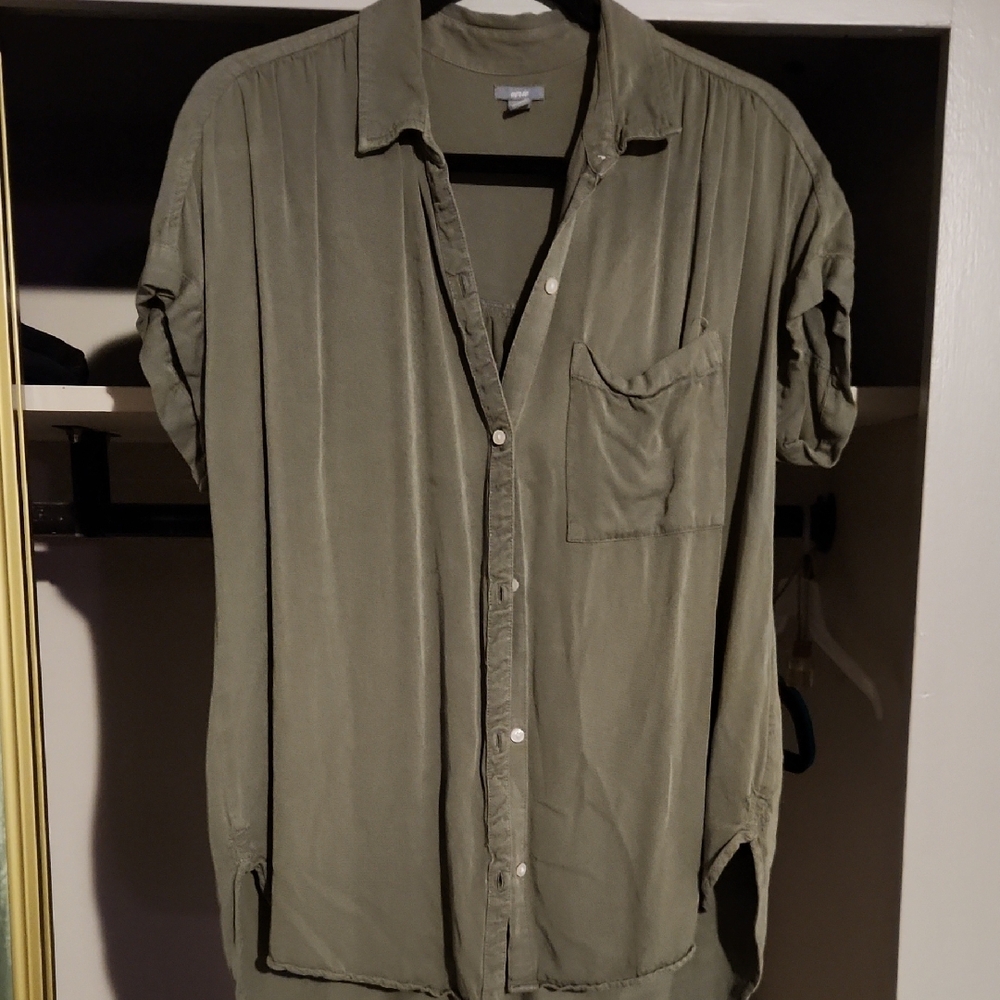 Womens Olive Green Button Up